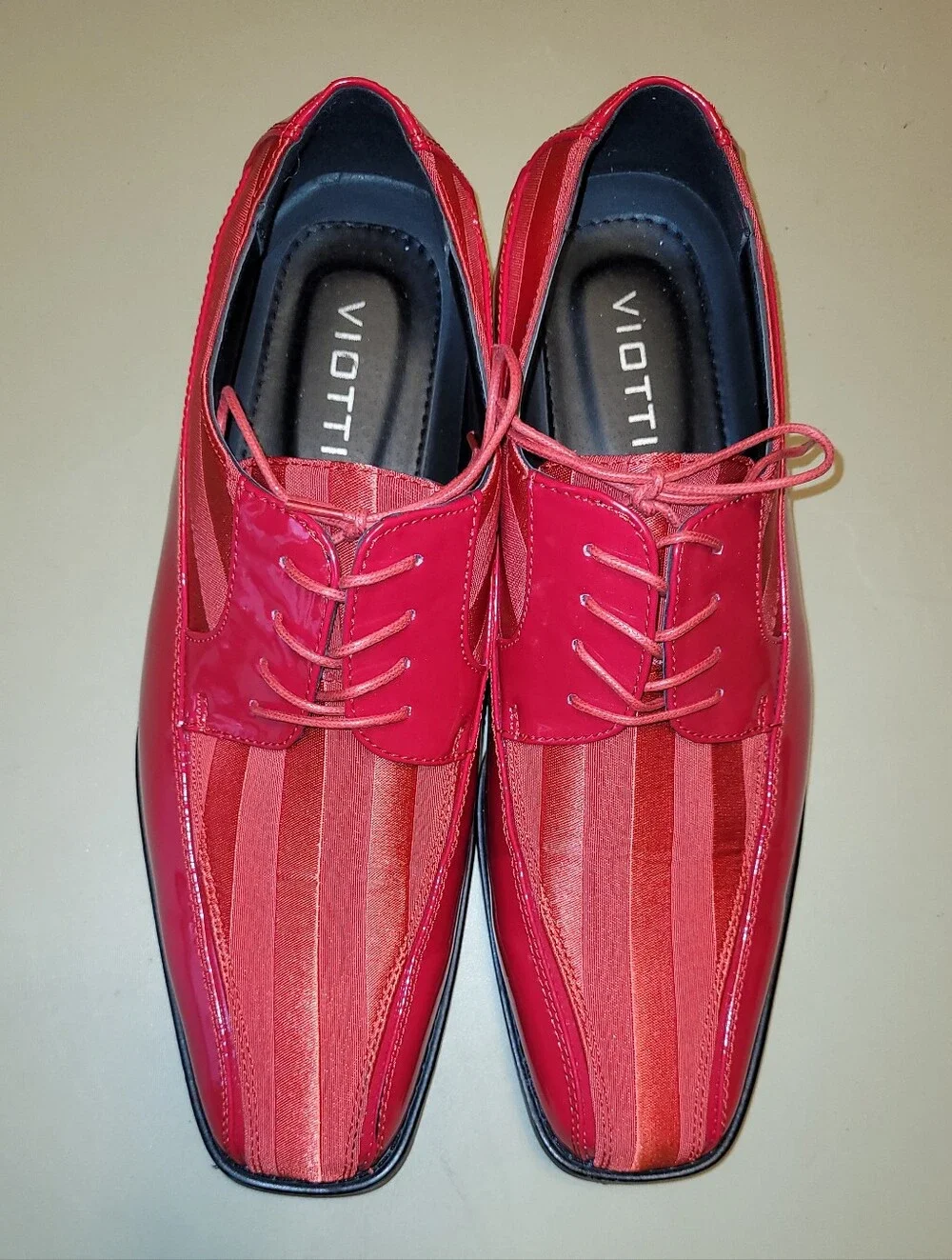Vigotti 179 Red Striped Lace-Up Derby Shoes. Size 13